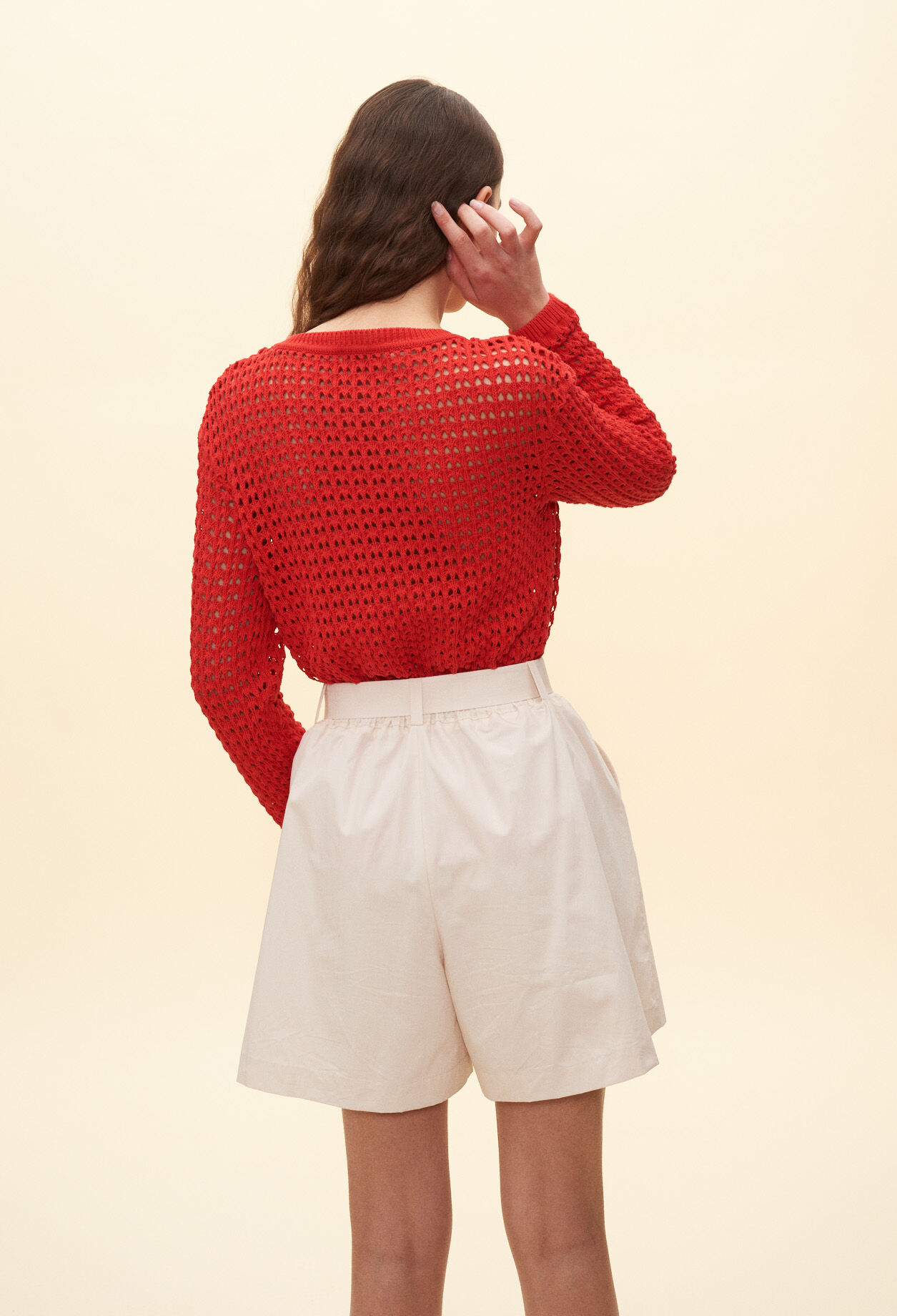 Red openwork sweater