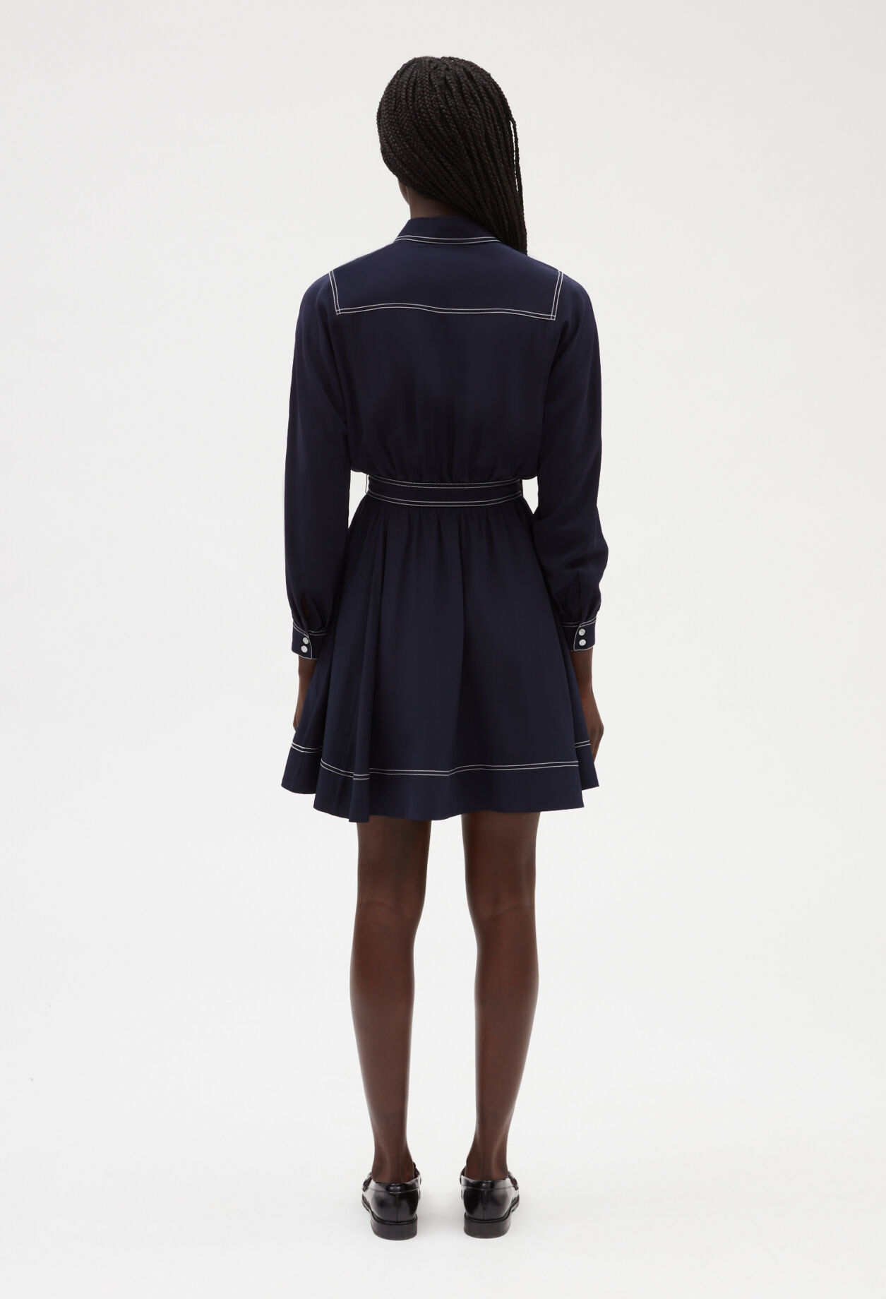 Robe courte soie manches longues bleue