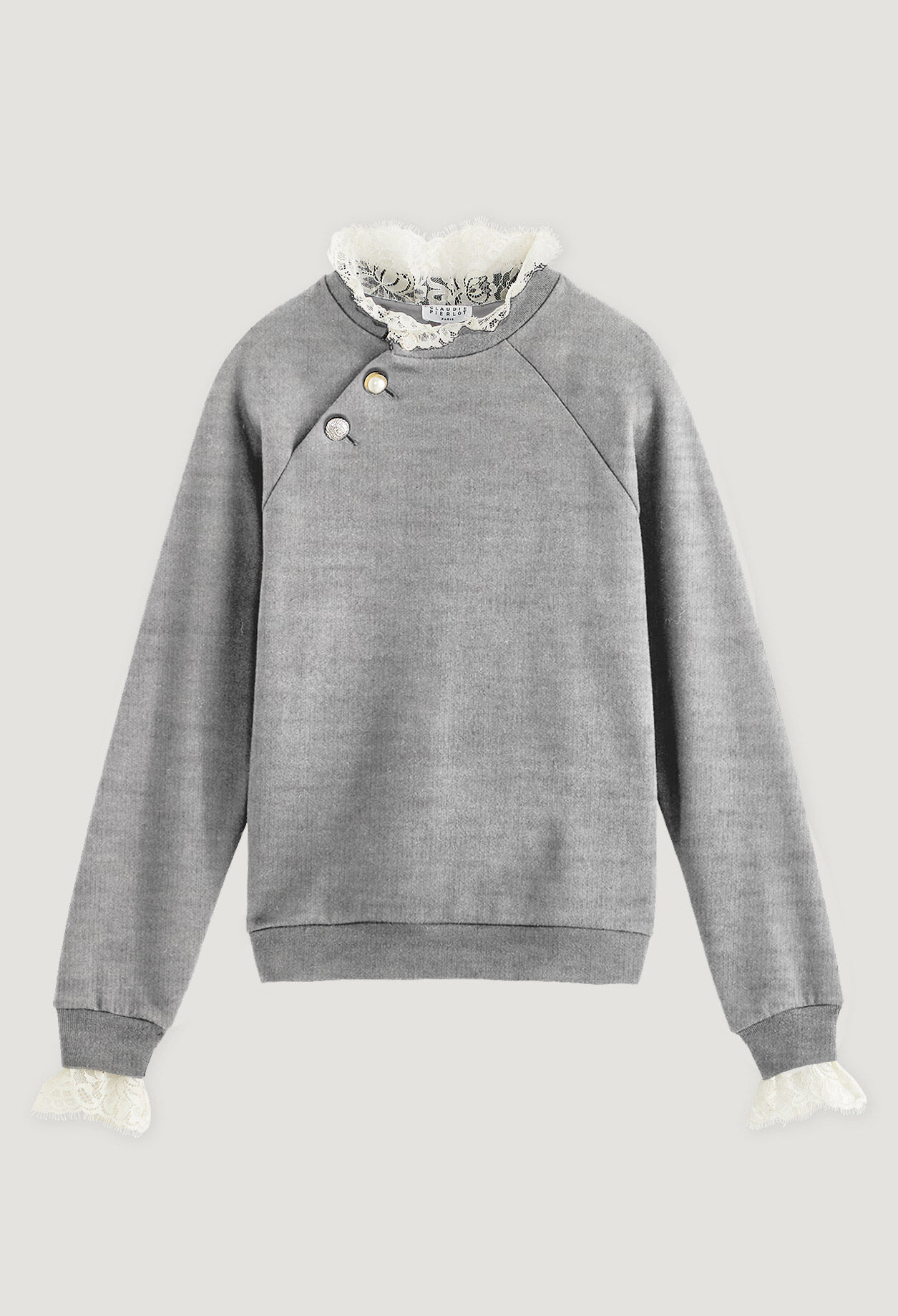 Grey sweatshirt with Victorian collar