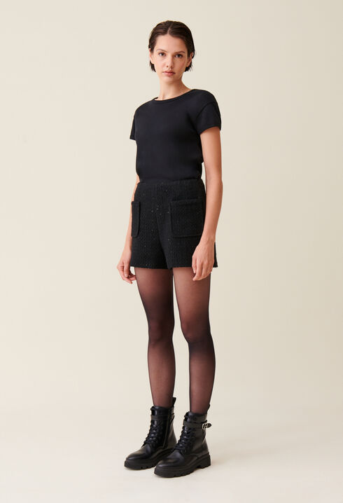 Kurze schwarze Tweed-Shorts