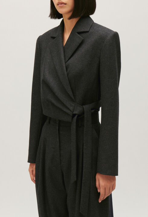 Flecked grey cropped suit jacket