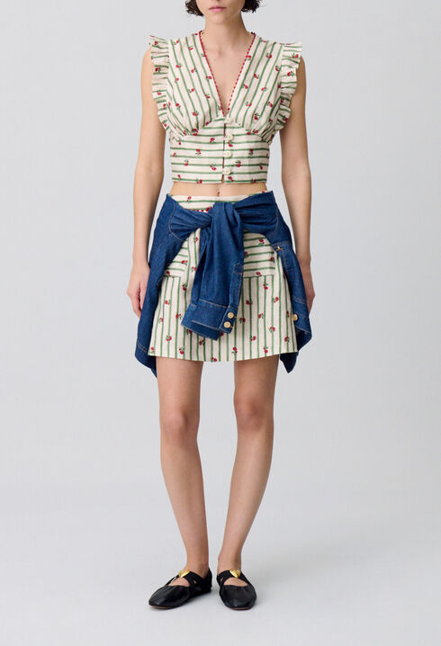 Printed Ruffle Trim Top