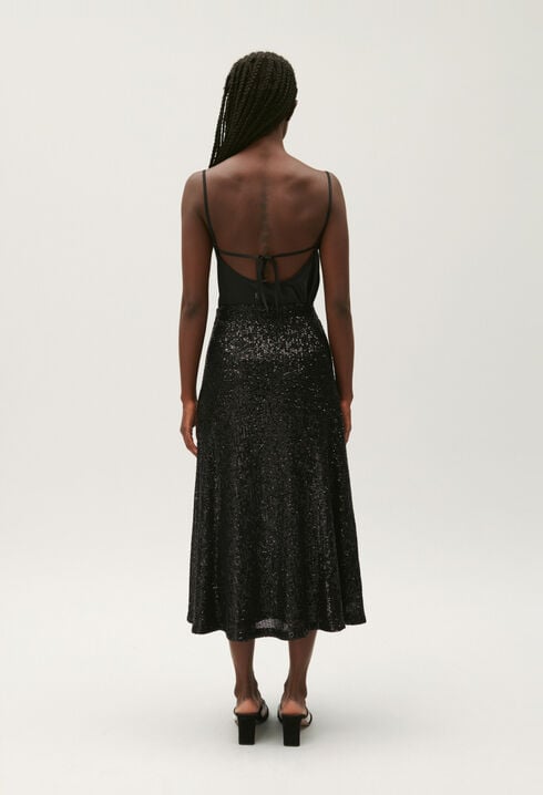 Black midi skirt with sequins