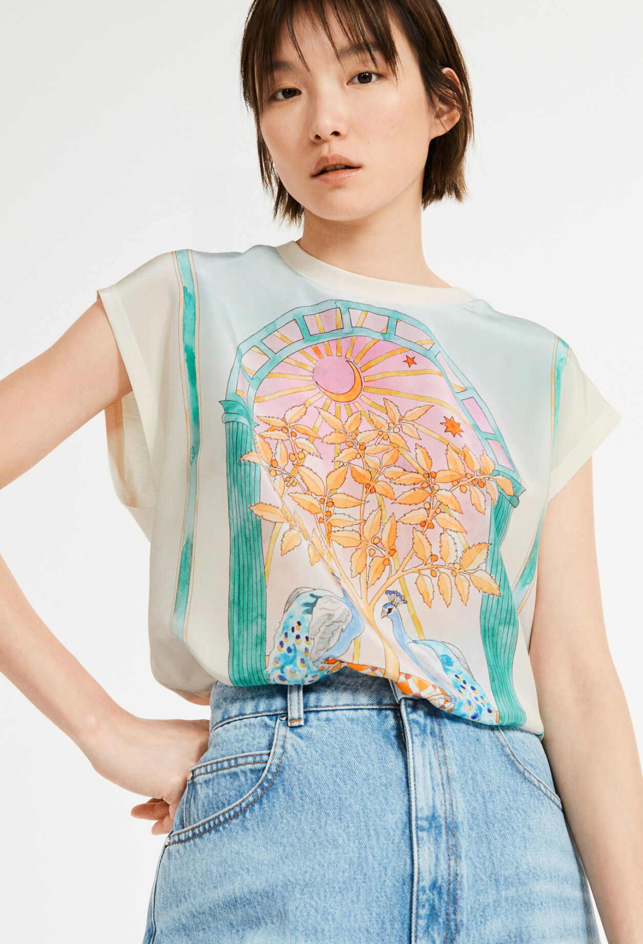 T-shirt imprimé en soie
