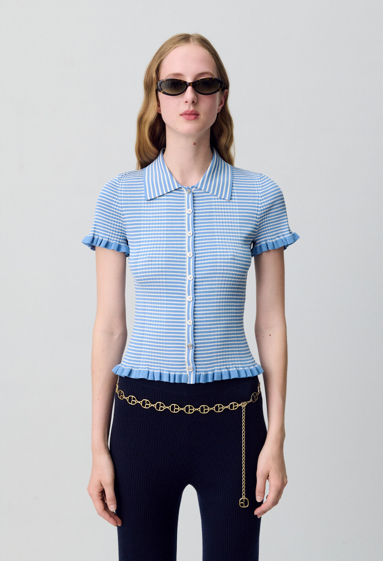 Top polo rayures boutonné