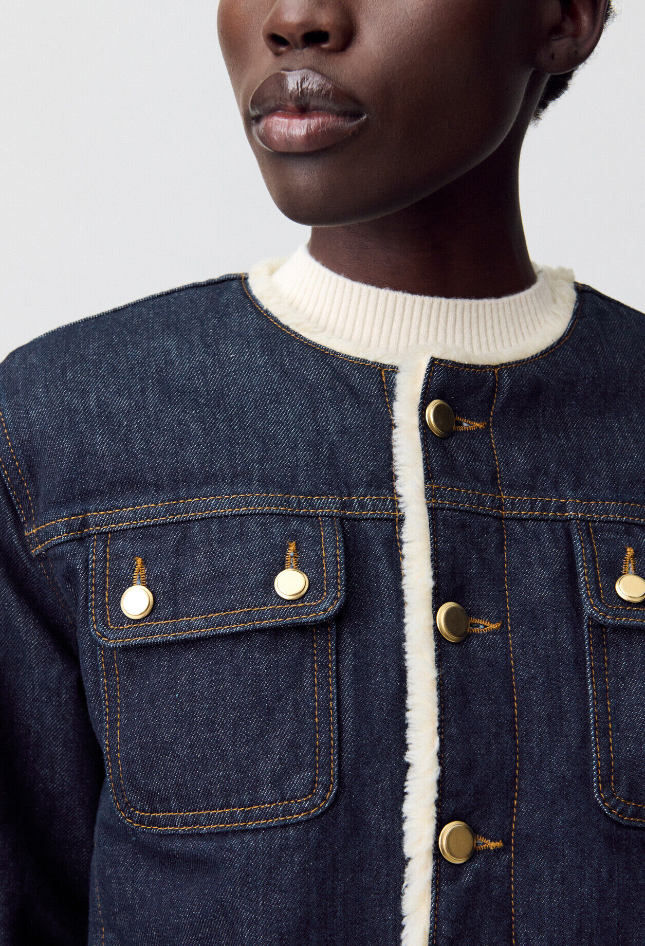 Veste denim fausse fourrure