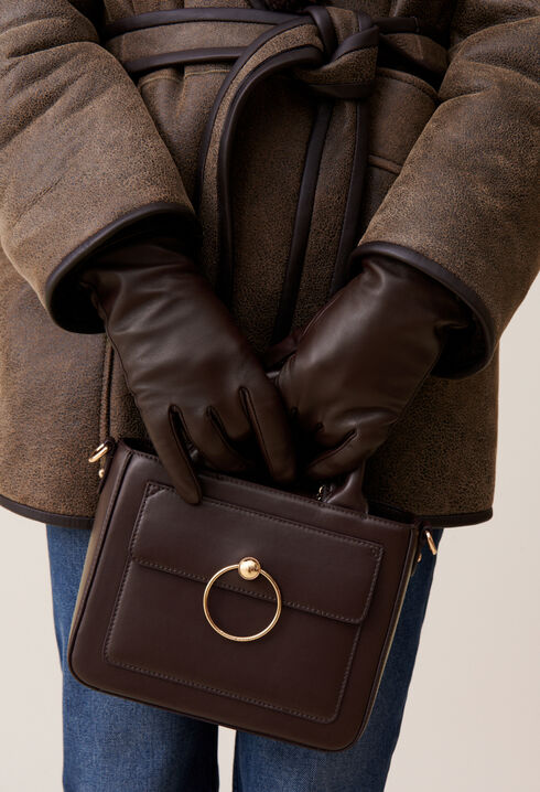 Brown leather gloves gold CP