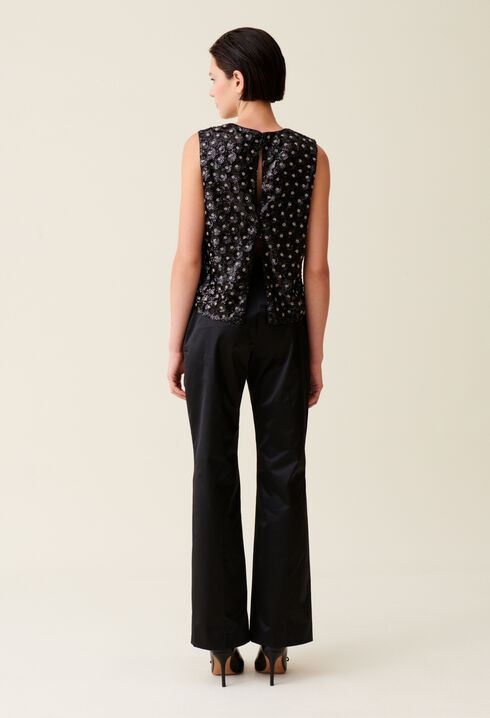 Top noir sequins brodés dos ouvert