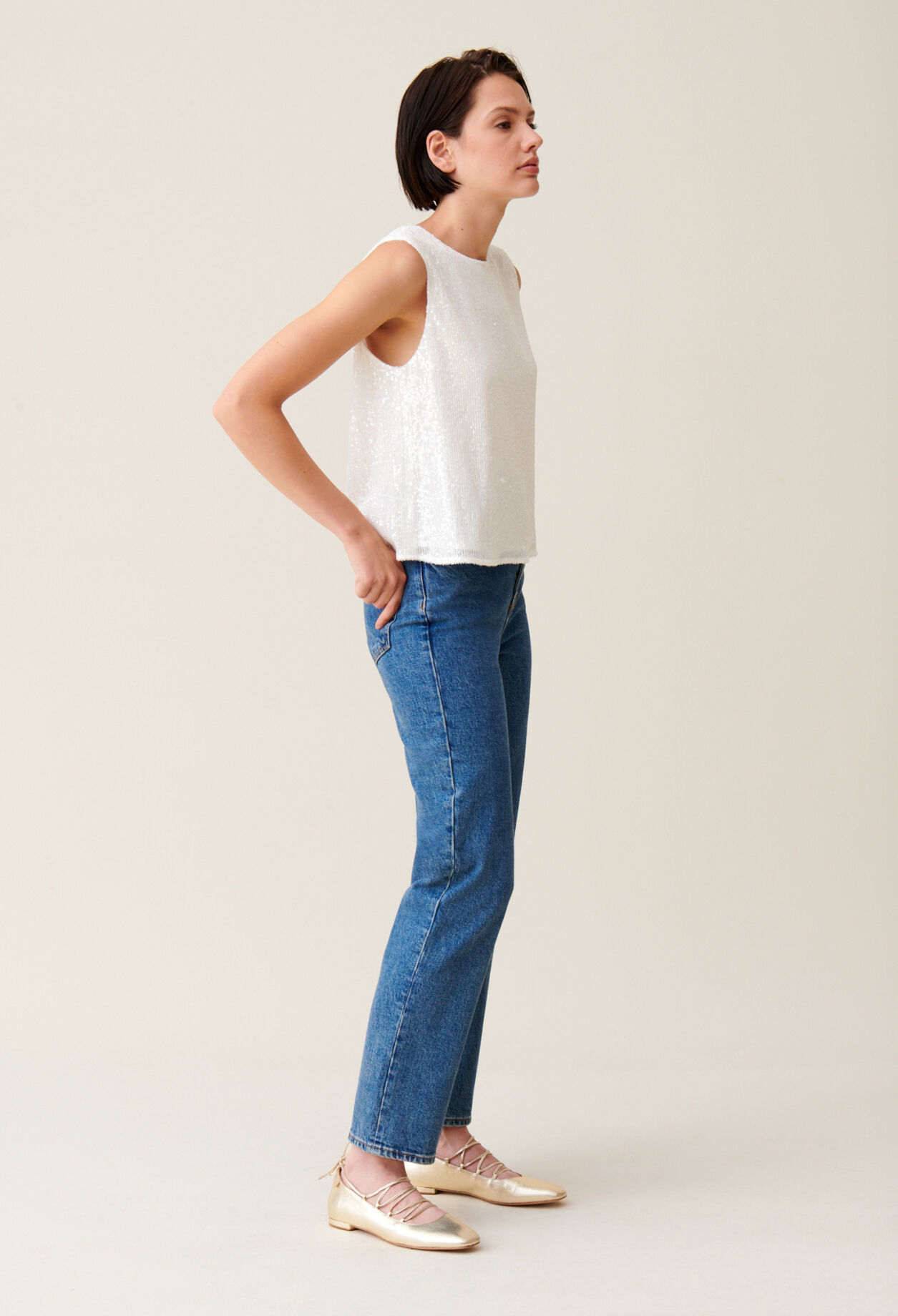 Off-white sequinned sleeveless top