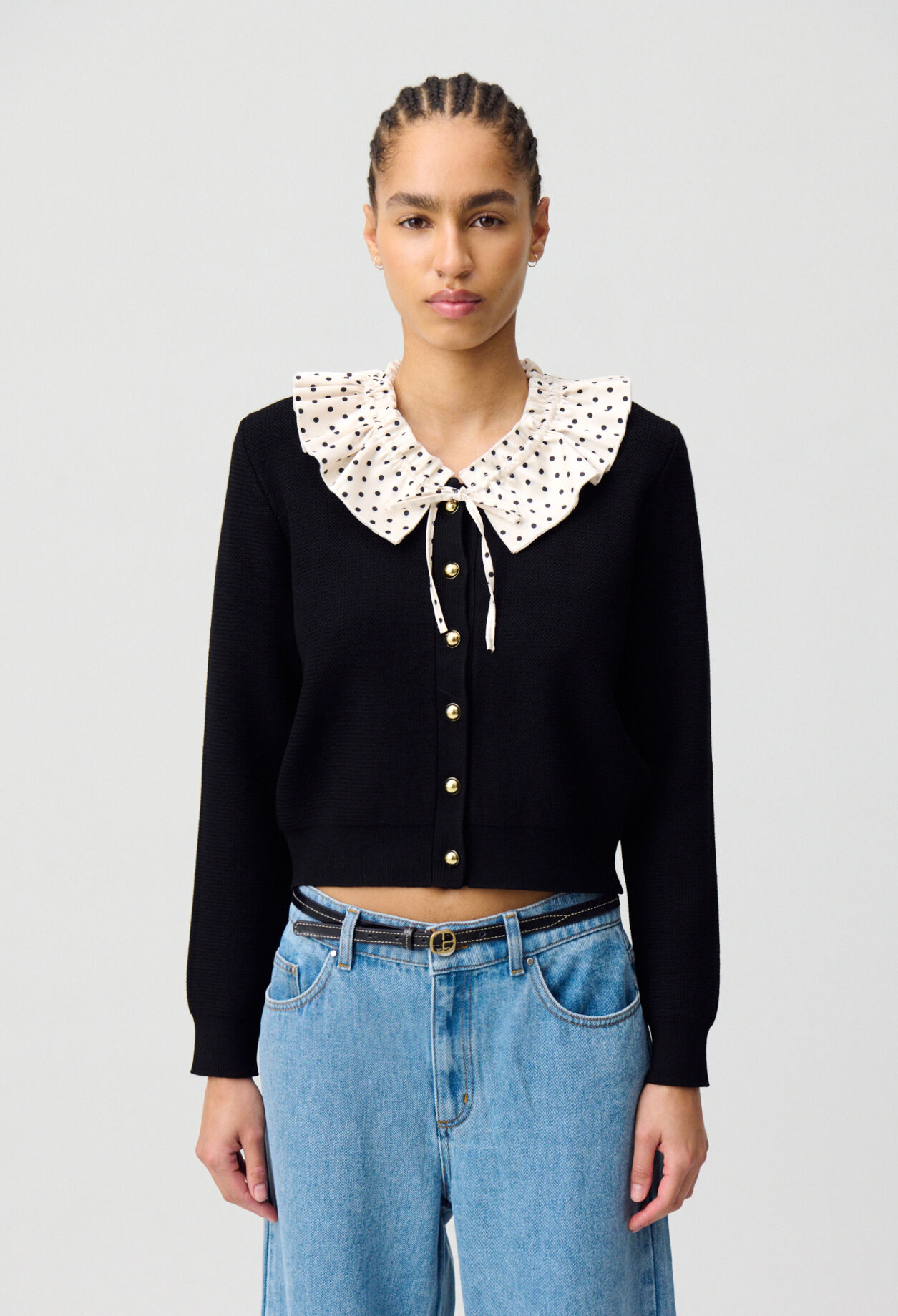 Fine Knit Cardigan with Collar