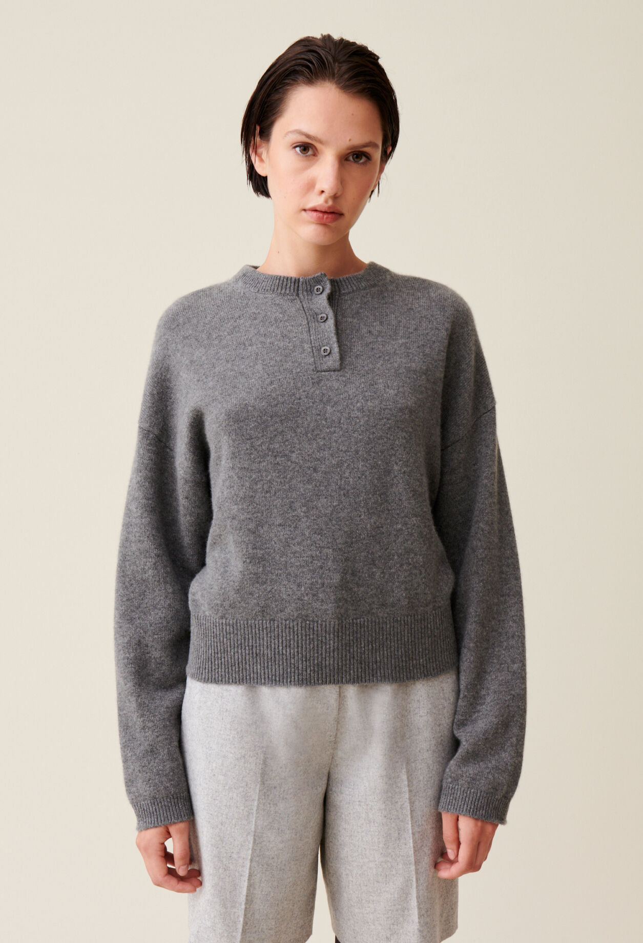 Pull cachemire gris col amovible