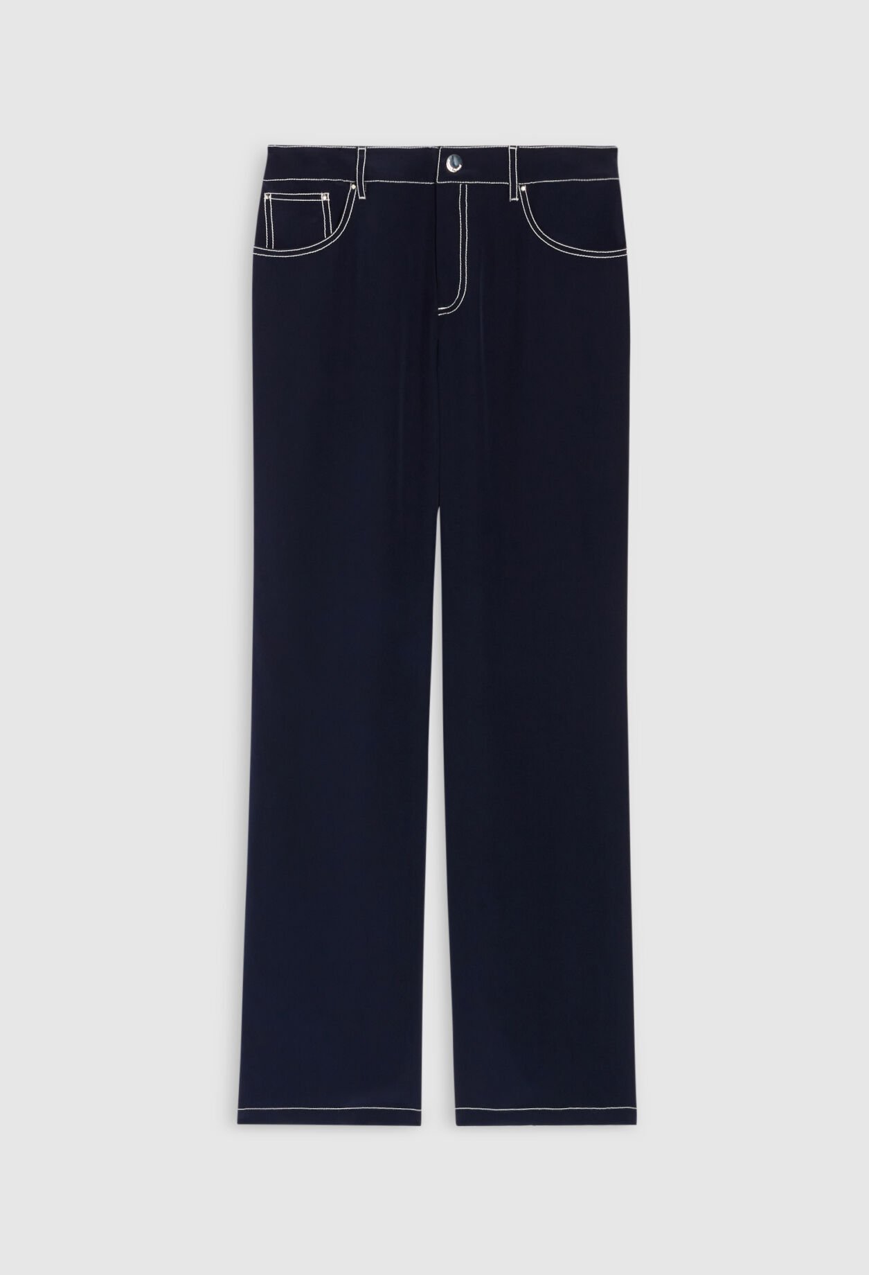 Pantalon droit soie bleue