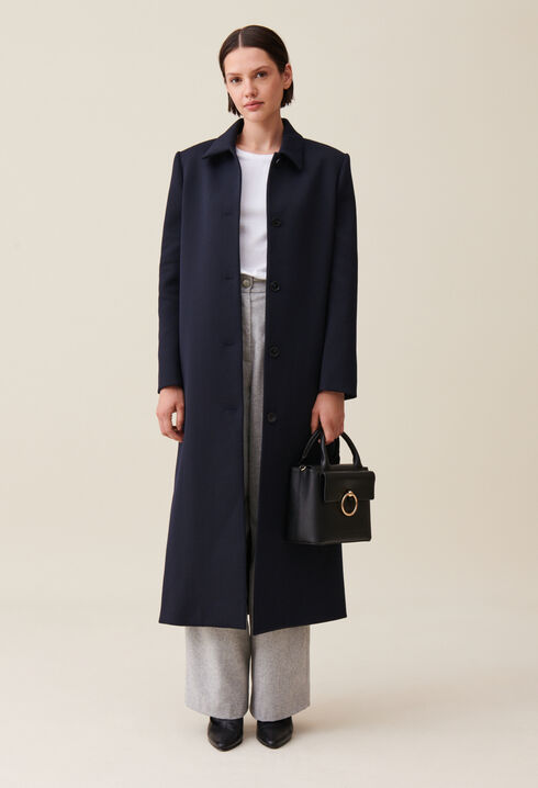 Manteau long coupe droite bleu