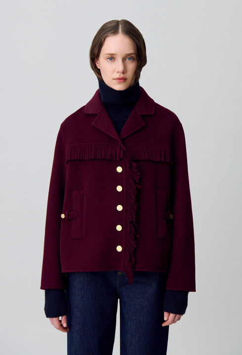 Short Wool Coat with Fringes