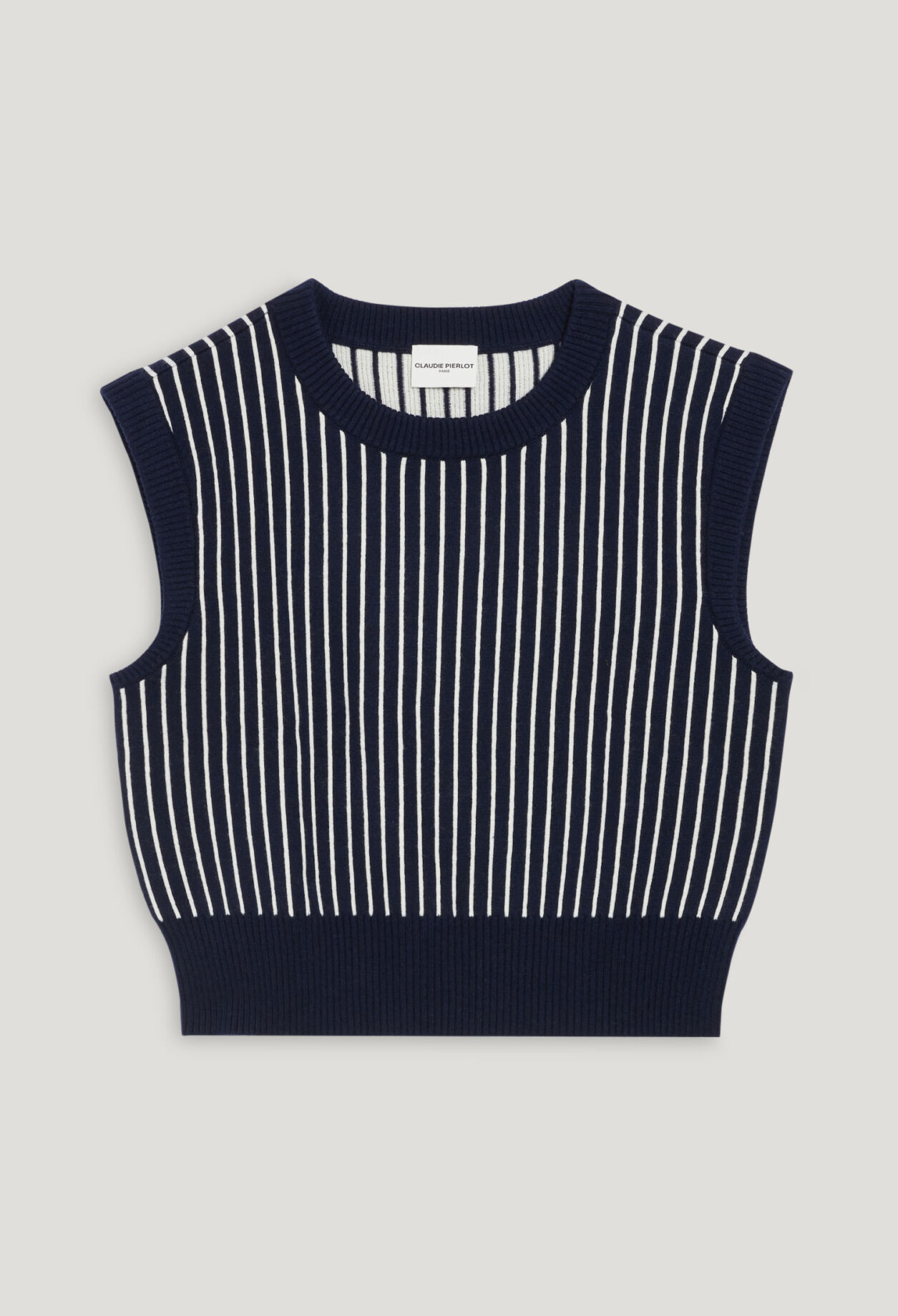 Pull sans manches maille rayée