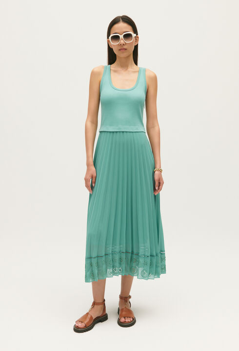 Aqua green two-tone midi dress