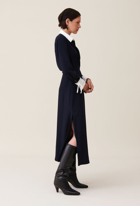 Robe longue fluide croisée marine