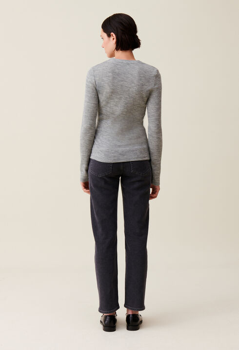 Top maille ajusté col rond gris