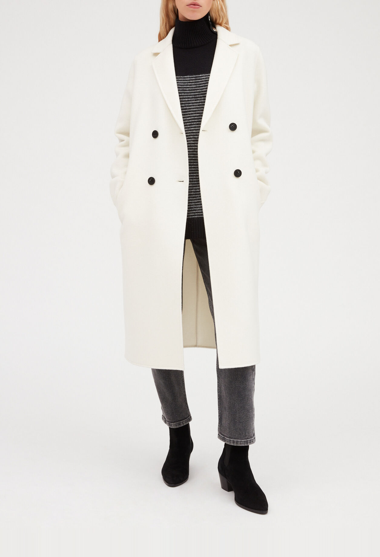 Ecru straight mid-length coat