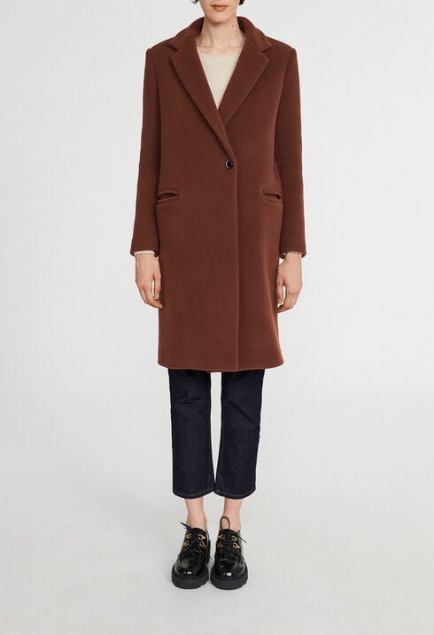 Manteau marron mi-long laine mélangée