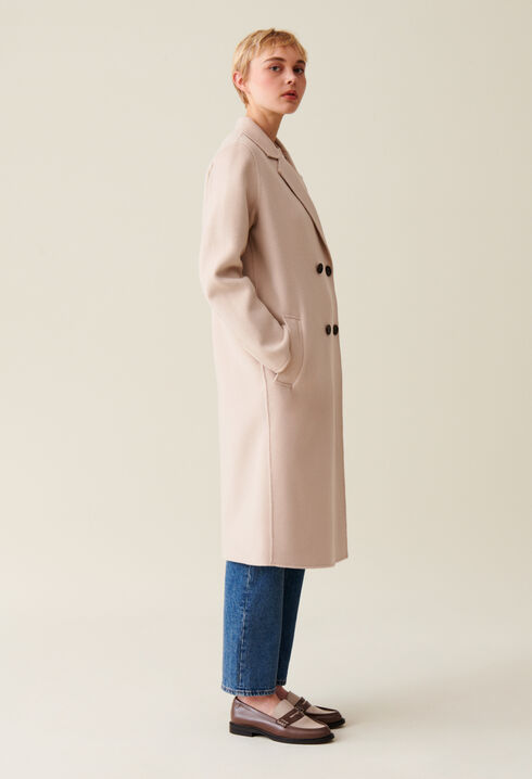 Manteau mi-long laine mélangée beige 