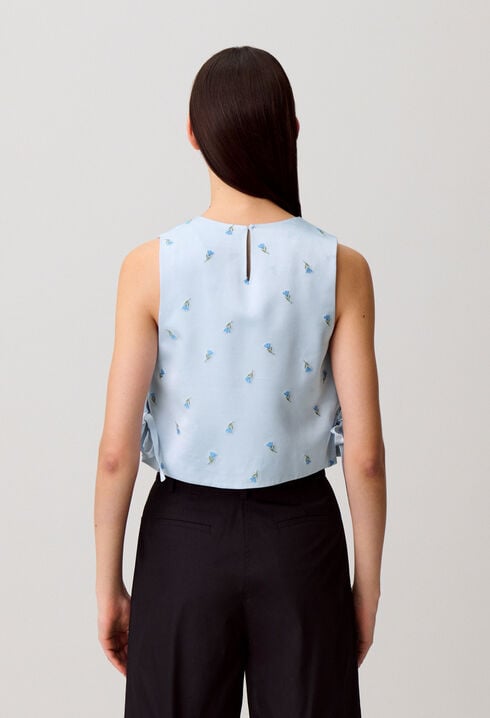 Embroidered satin top