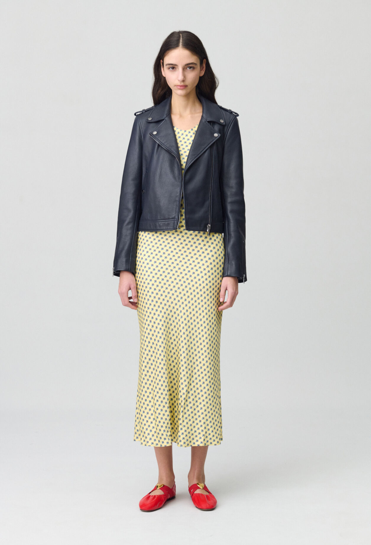 フード付きジャケット ☆ Claudie Pierlot CLAUDIE PIERLOT Leather Jacket in NAVY | endource