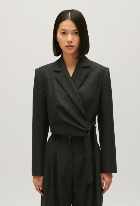 Veste tailleur courte gris chiné