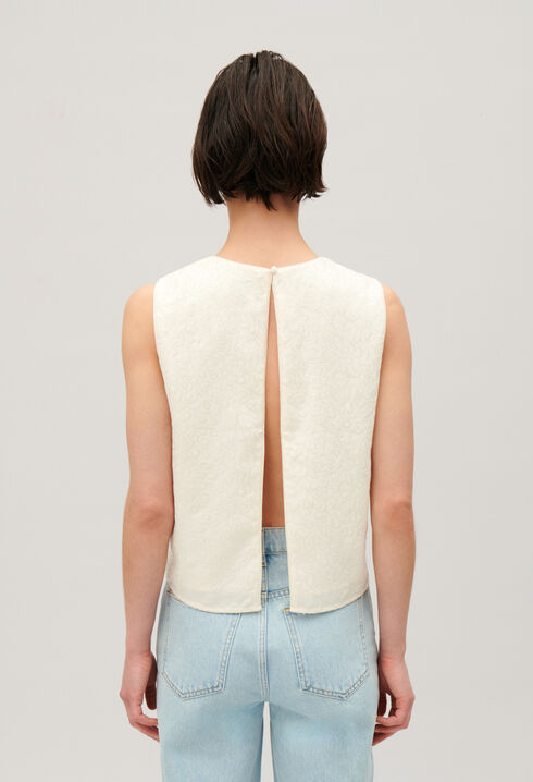 Ecru sequined sleeveless top