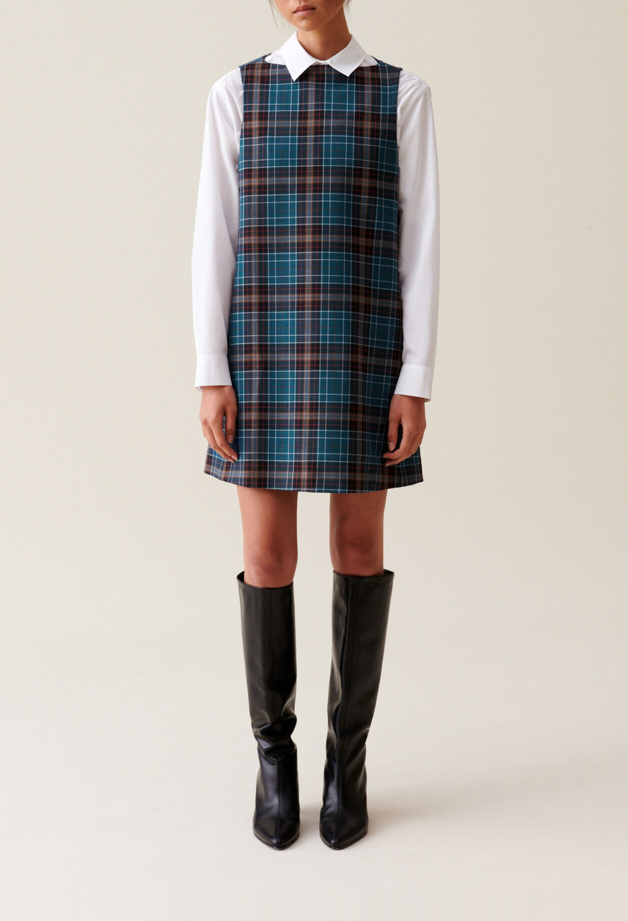 Sleeveless checked mini dress