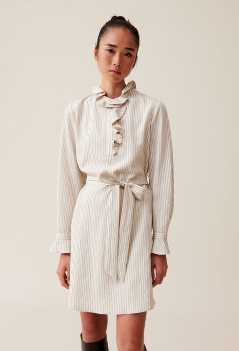 Gestreiftes Kleid mit Rüschenkragen