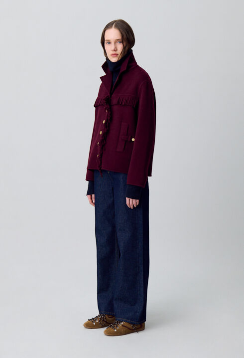 Short Wool Coat with Fringes