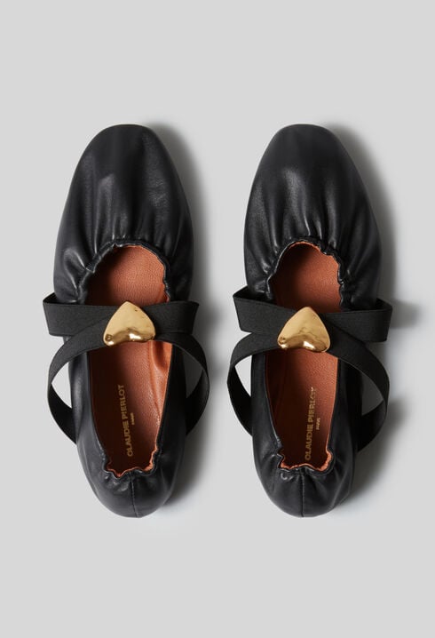 Ballerines cuir cœur doré