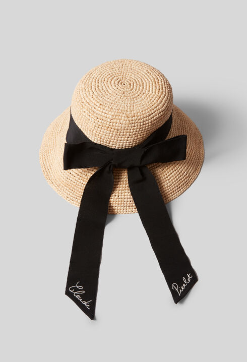 Raffia hat with ribbon