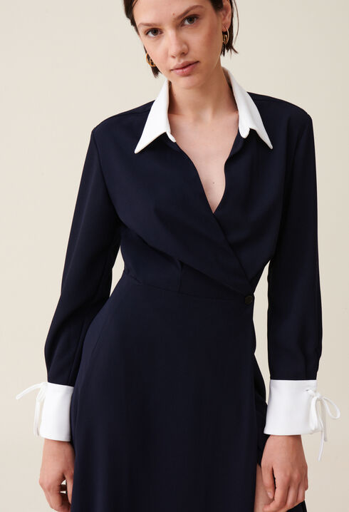 Robe longue fluide croisée marine