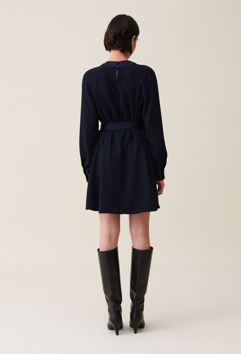 Robe babydoll ceinturée marine
