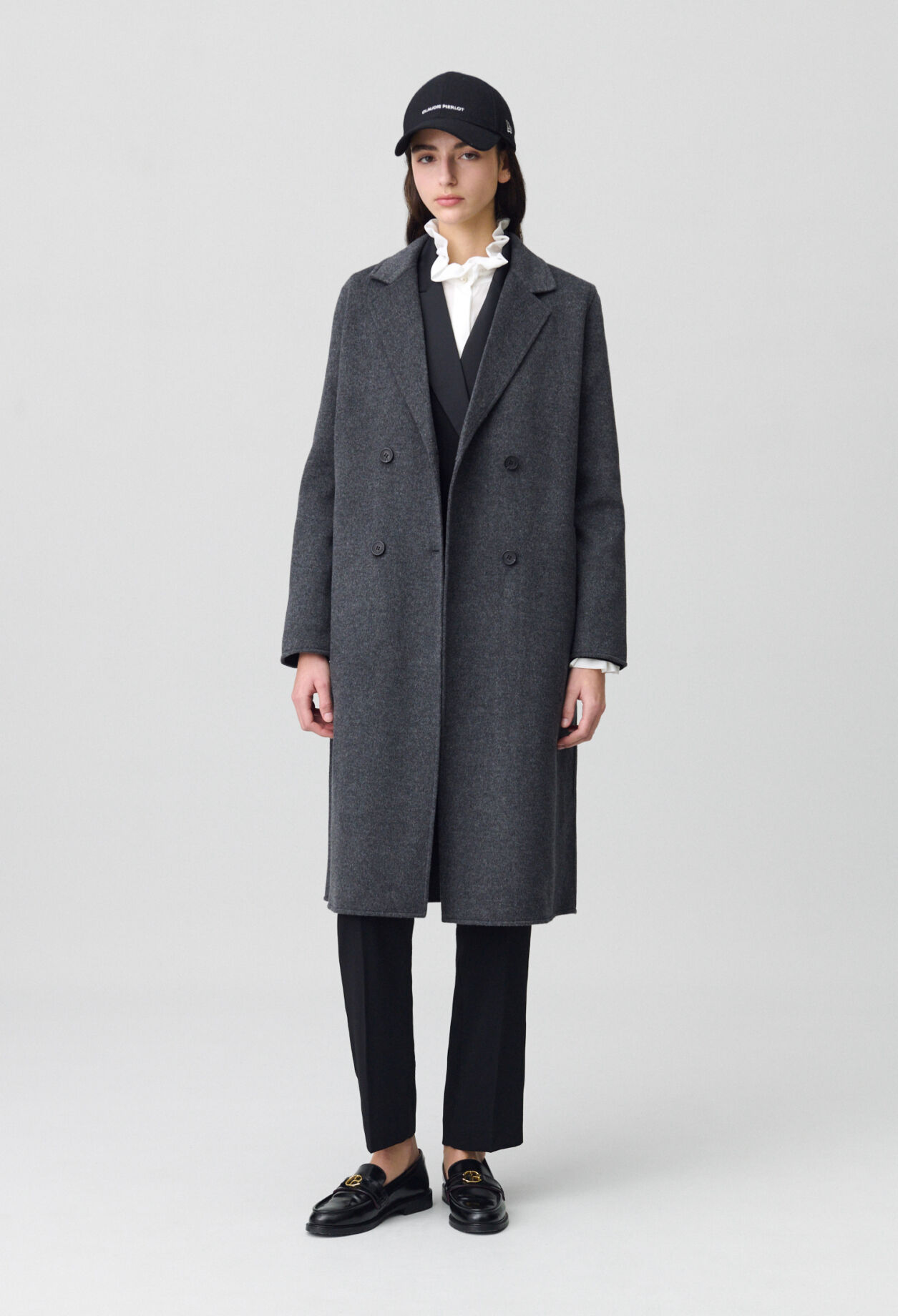 Flecked grey double-sided wool coat