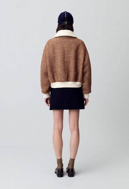Manteau court col fausse fourrure