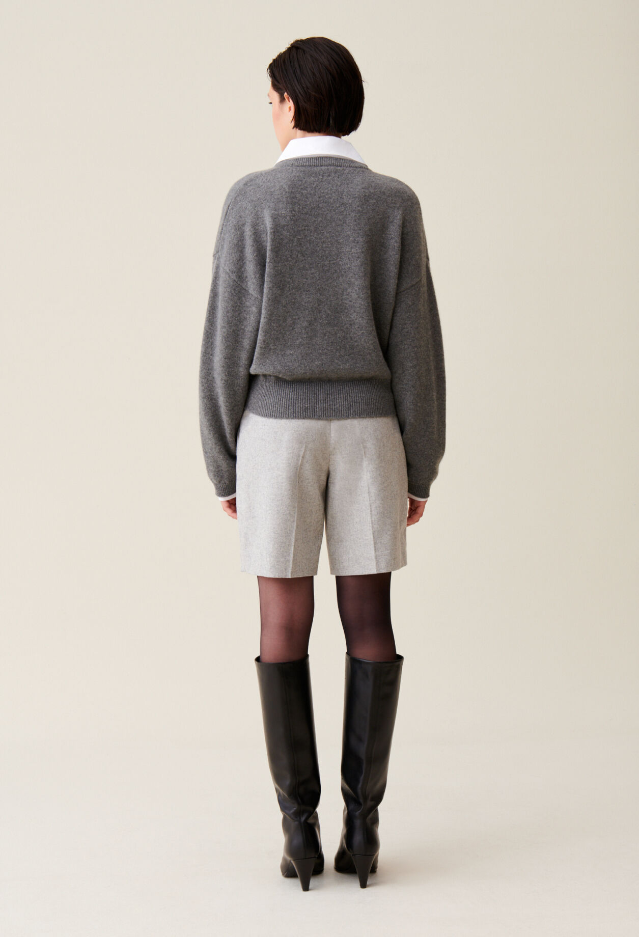 Pull cachemire gris col amovible