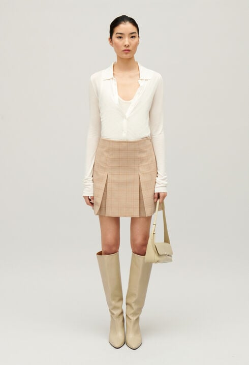 Beige checked A-line skirt
