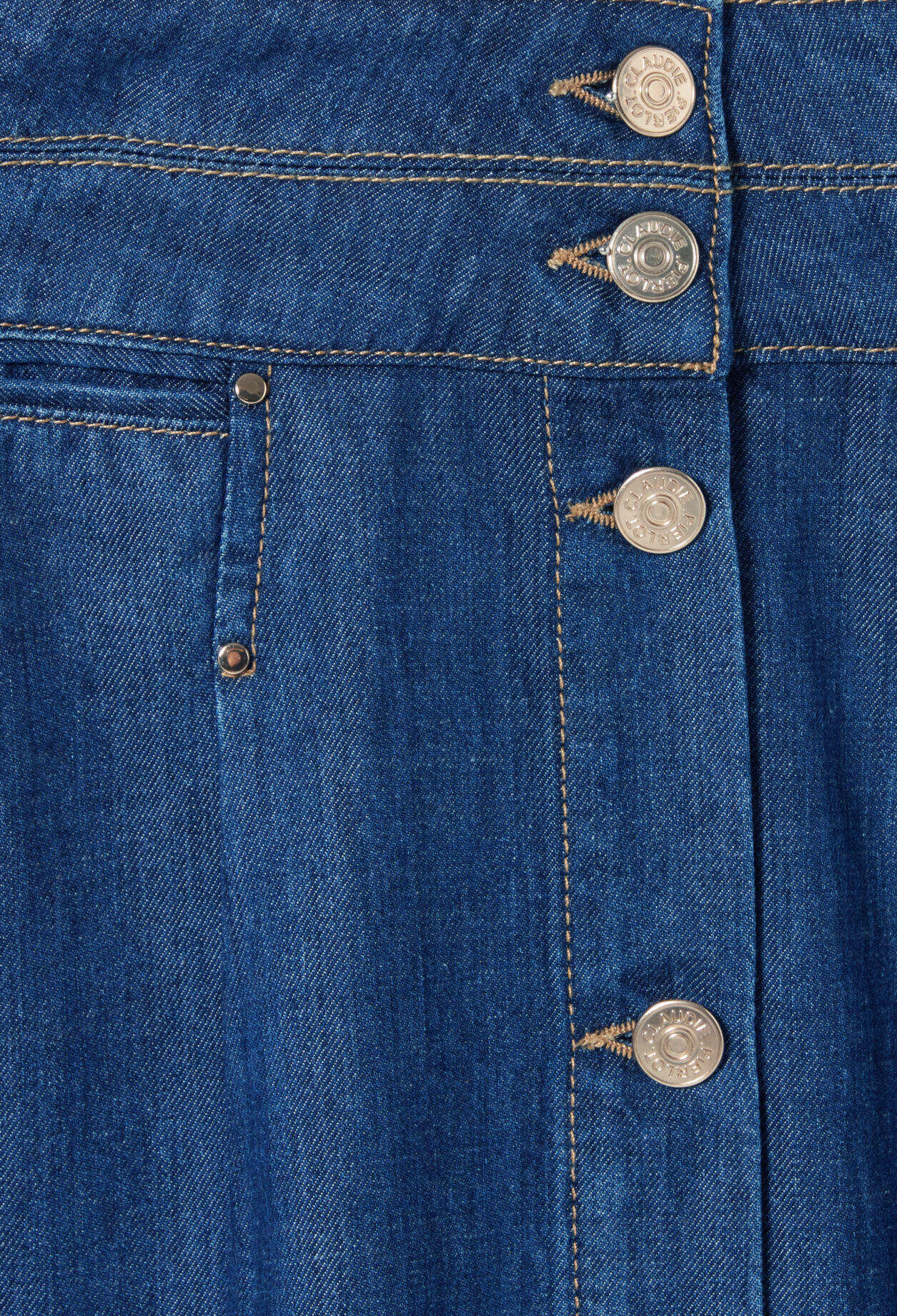 Long Button-Down Denim Skirt