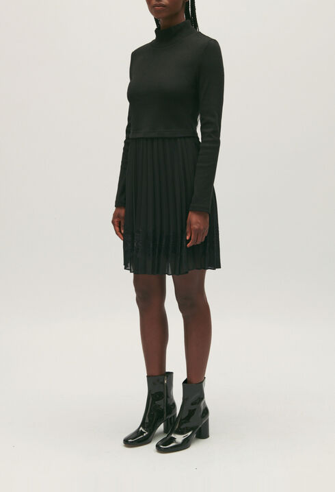 Kurzes plissiertes Kleid Twist schwarz 