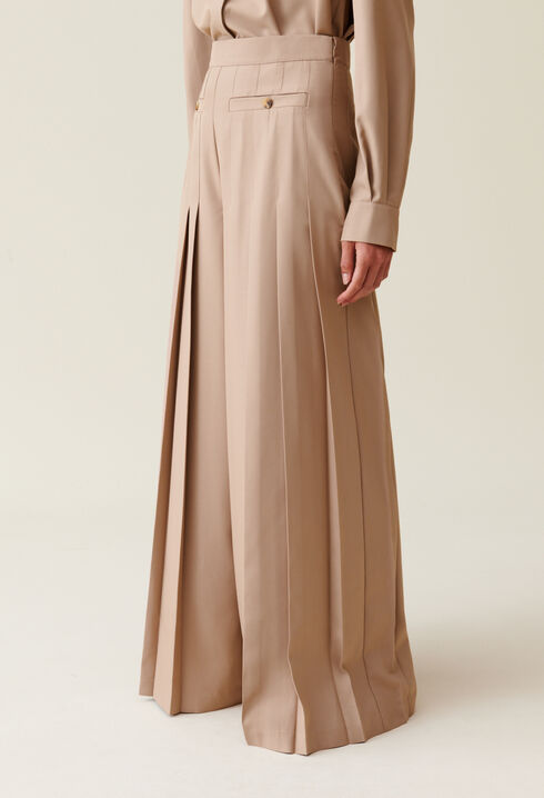 Pantalon plissé taille haute évasé