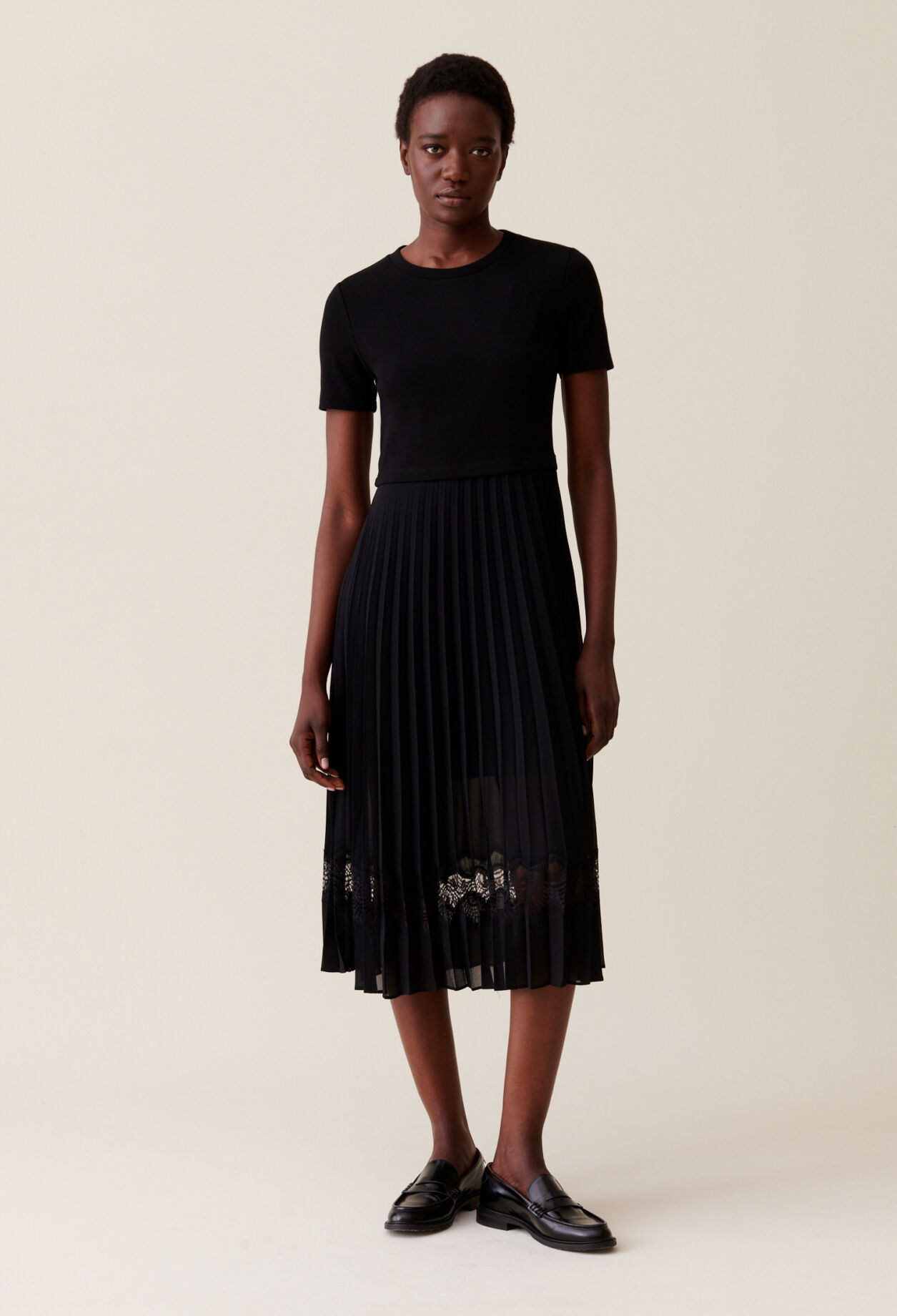 Robe midi Twist bi matiere noire pour femme Claudie Pierlot