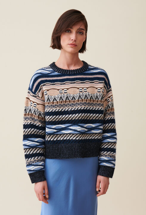 Pull court rayures à motifs