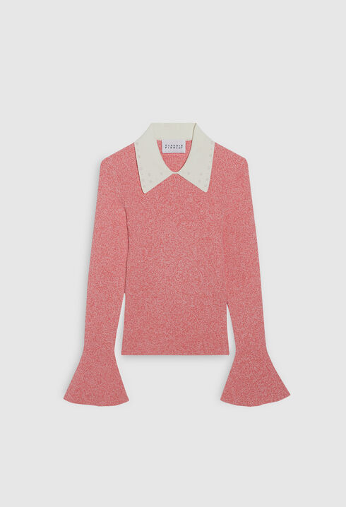 Pink mottled jumper with white collar