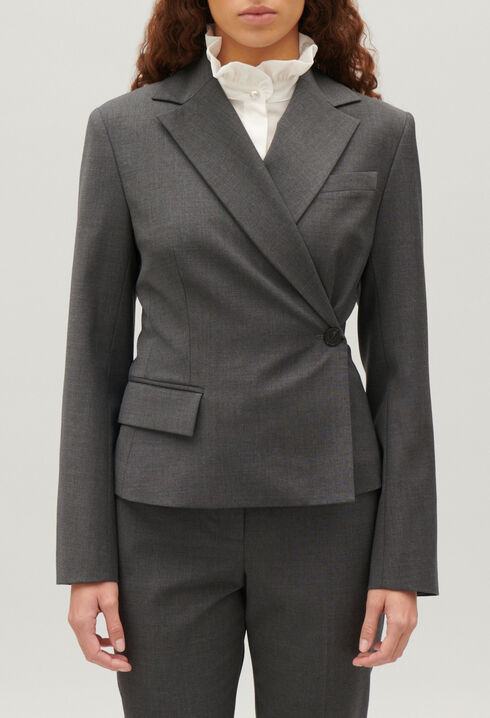Flecked grey wrapover suit jacket