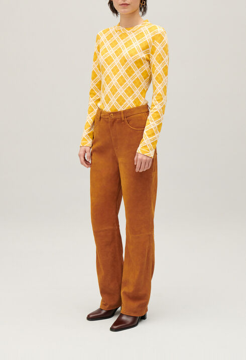 Pantalon cuir su&egrave;de beige fonc&eacute;