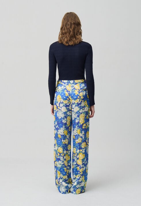 Pantalon droit large à fleurs