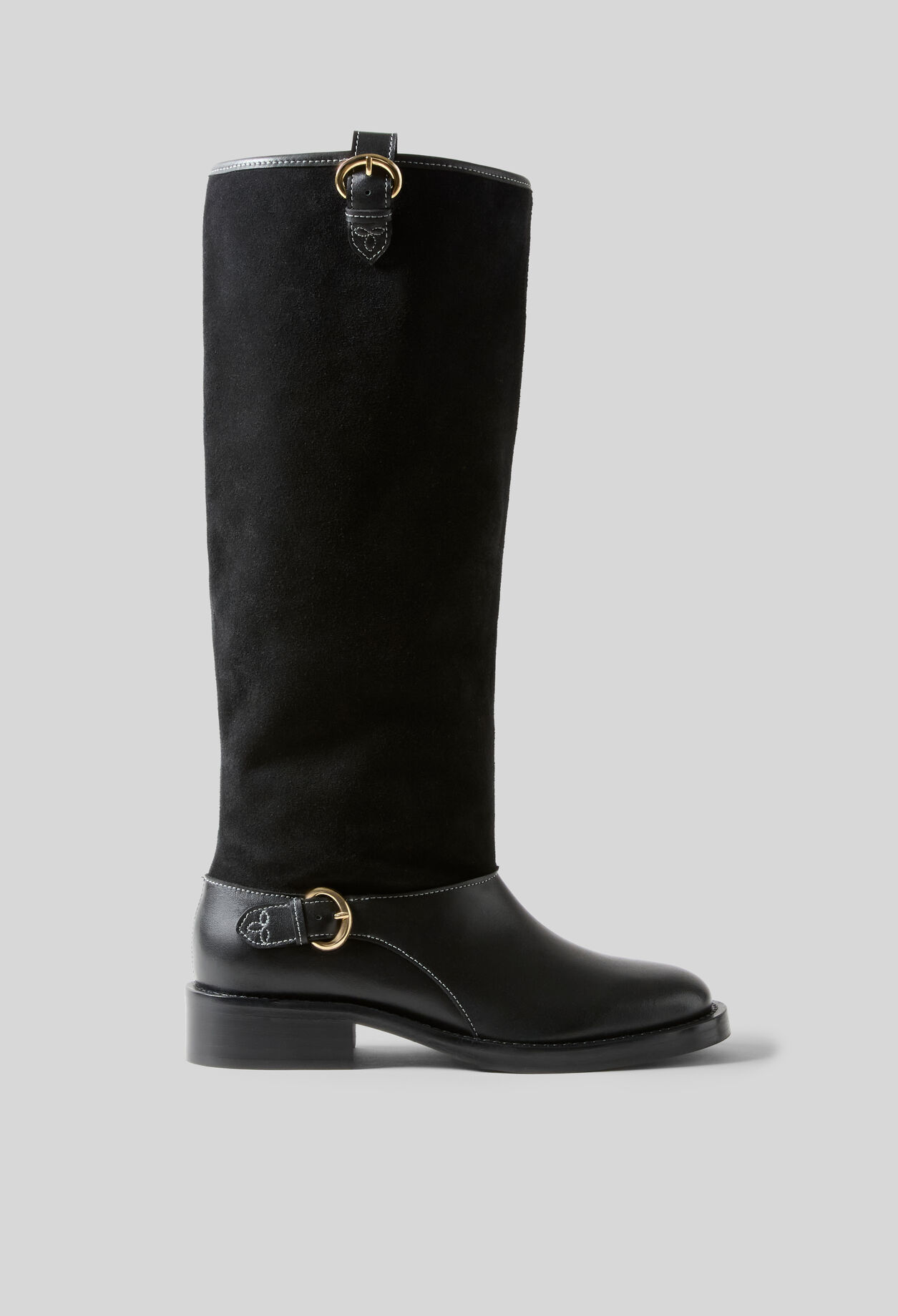 Black suede mid-calf boots